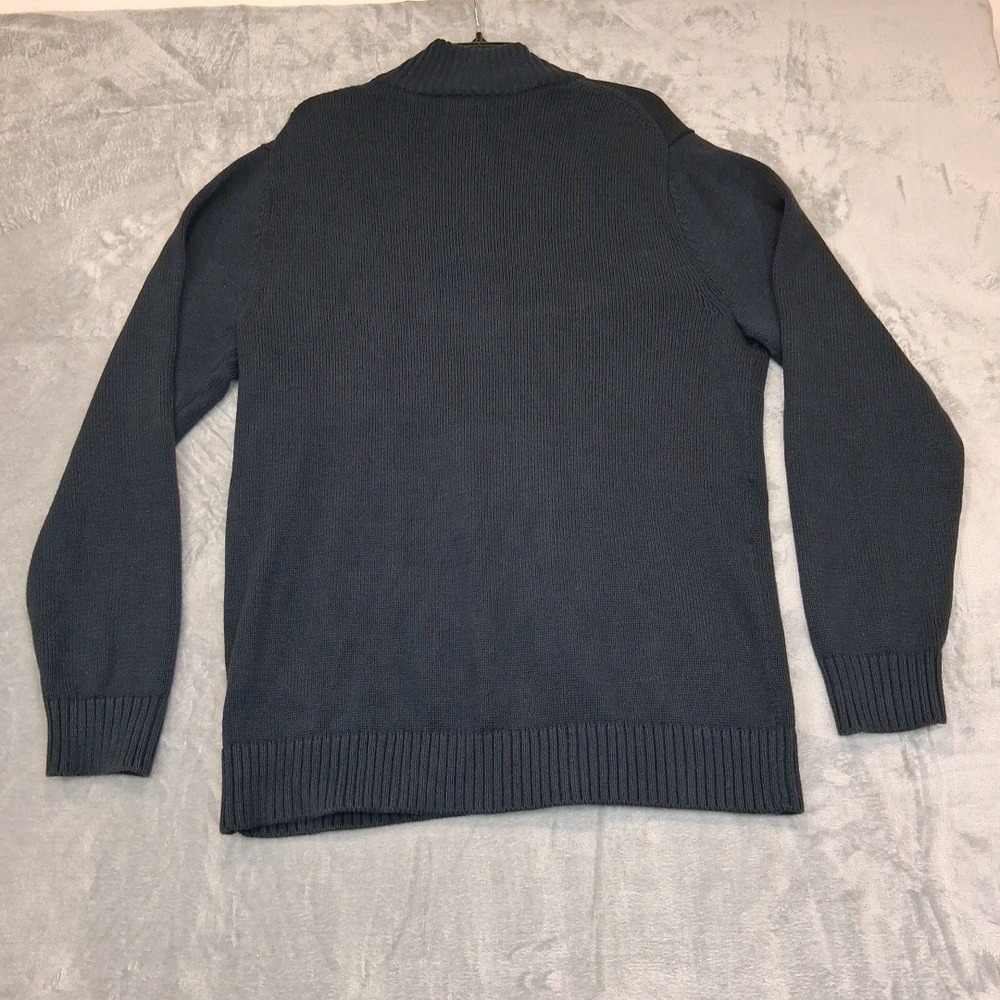 LL BEAN Mens L T Quarter Zip Navy Blue Cotton Knit Pullover Fishermans Sweater - Picture 2 of 7